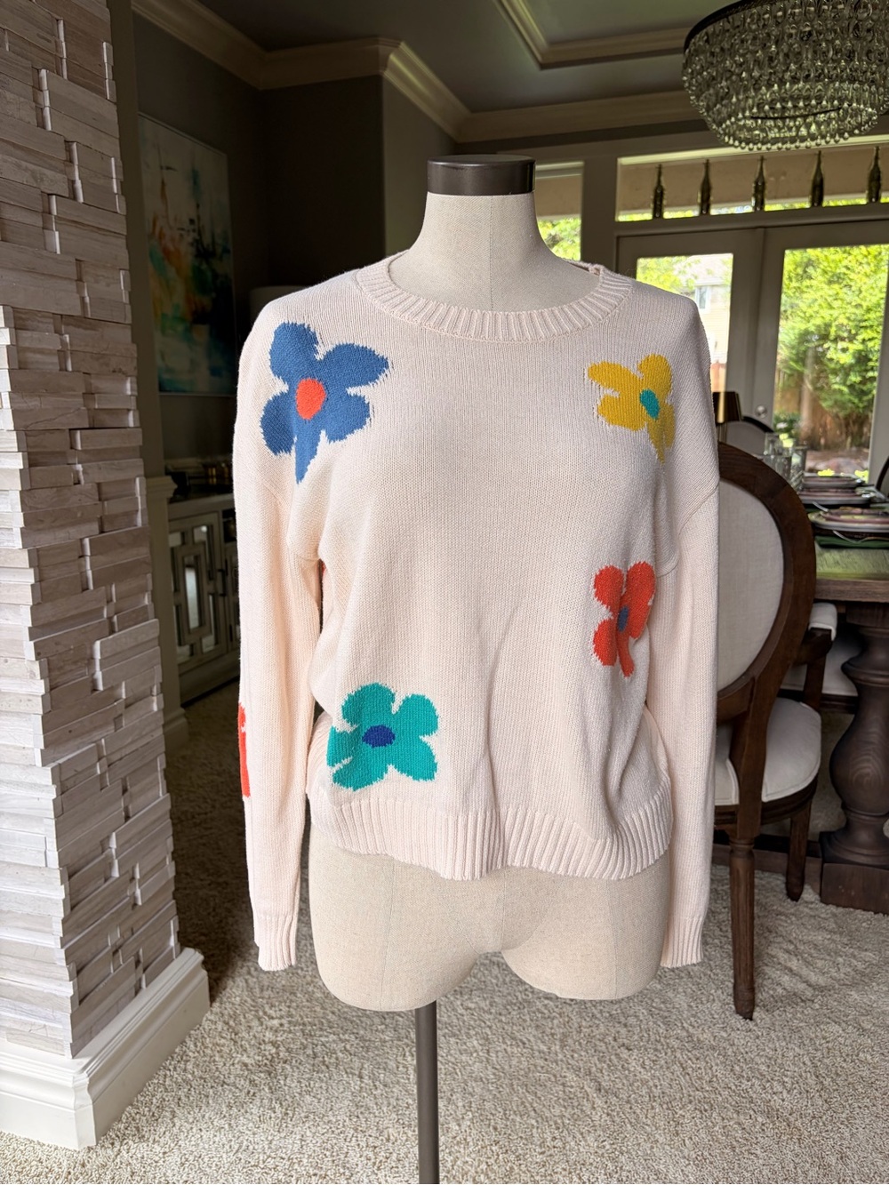 Rails Cream Crewneck Sweater with Colorful Flowers